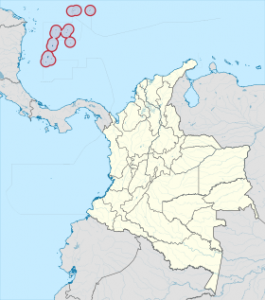 A map showing San Andres very far from the Colombian mainland and closer to Nicaragua.